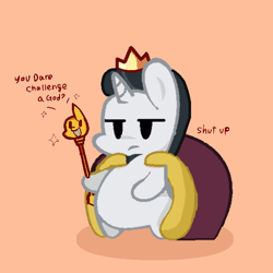 Size: 600x600 | Tagged: safe, artist:decokenite, artist:randysmith159, imported from derpibooru, chancellor neighsay, pony, unicorn, cape, chibi, chubby, clothes, crown, jewelry, male, regalia, serious, serious face, seriously, staff, stallion