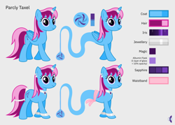 Size: 5600x4000 | Tagged: safe, artist:parclytaxel, imported from derpibooru, oc, oc only, oc:parcly taxel, alicorn, genie, genie pony, pony, unicorn, ain't never had friends like us, albumin flask, .svg available, absurd resolution, alicorn oc, bottle, bracelet, collar, ear piercing, earring, female, gray background, horn, horn ring, jewelry, looking at you, mare, piercing, reference sheet, ring, simple background, smiling, solo, tail, tail wrap, trotcon, vector, waistband, wings, wristband