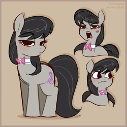 Size: 2500x2500 | Tagged: safe, artist:syrupyyy, imported from derpibooru, octavia melody, earth pony, pony, blushing, bowtie, cross-popping veins, emanata, eye clipping through hair, eyebrows, eyebrows visible through hair, female, frown, lidded eyes, looking at you, mare, no catchlights, octavia is not amused, open mouth, solo, unamused