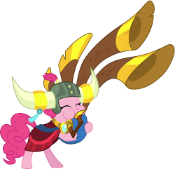 Size: 3116x3000 | Tagged: safe, artist:cloudy glow, imported from derpibooru, pinkie pie, yakity-sax, helmet, honorary yak horns, horned helmet, simple background, solo, transparent background, vector, viking helmet, yovidaphone
