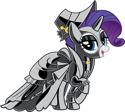 Size: 9606x8598 | Tagged: safe, artist:severity-gray, edit, imported from derpibooru, rarity, pony, unicorn, choker, clothes, dress, eyeshadow, gloves, hat, jewelry, latex, latex dress, latex gloves, latex mask, latex socks, latex suit, looking at you, makeup, raised hoof, simple background, socks, solo, transparent background, vector