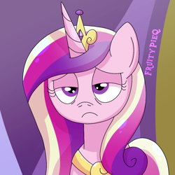 Size: 1000x1000 | Tagged: safe, artist:fruiitypieq, artist:shycookieq, imported from derpibooru, princess cadance, alicorn, pony, bags under eyes, female, frown, scene interpretation, solo