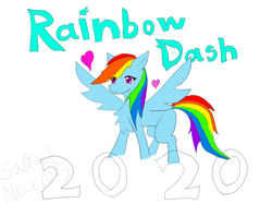 Size: 1010x757 | Tagged: safe, artist:samuel-neocros, imported from derpibooru, rainbow dash, pegasus, pony, 2020, chest fluff, female, heart, mare, simple background, solo, spread wings, white background, wings