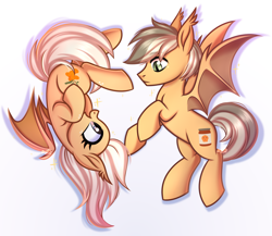 Size: 2676x2319 | Tagged: safe, artist:kannakiller, imported from derpibooru, oc, oc only, bat pony, pony, bat pony oc, bat wings, commission, duo, duo male and female, ear fluff, female, full body, looking at each other, looking at someone, male, mare, raised hoof, simple background, sketch, smiling, sparkles, stallion, white background, wings