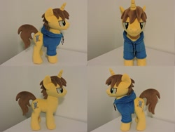 Size: 1597x1199 | Tagged: safe, artist:little-broy-peep, imported from derpibooru, oc, oc:fine print, pony, unicorn, clothes, hoodie, horn, irl, male, photo, plushie, solo, stallion, unicorn oc