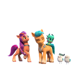 Size: 1080x1080 | Tagged: safe, imported from derpibooru, hitch trailblazer, sunny starscout, bird, dragon, earth pony, pony, seagull, animated, g5, gif, kenneth, my little pony: make your mark, nuzzling, official, riding, riding a pony, shipping fuel, simple background, sparky sparkeroni, transparent background
