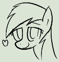 Size: 121x127 | Tagged: safe, artist:truthormare, rainbow dash, pony, /bale/, aggie.io, doodle, female, floating heart, heart, looking at you, mare, monochrome, simple background, sketch, smiling at you, solo