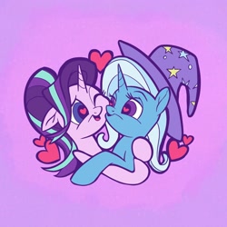 Size: 2048x2048 | Tagged: safe, artist:sophillia, imported from derpibooru, starlight glimmer, trixie, pony, unicorn, duo, female, heart, heart eyes, lesbian, shipping, startrix, wingding eyes