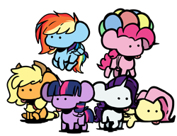 Size: 2600x2000 | Tagged: safe, artist:ronin20181, imported from derpibooru, applejack, fluttershy, pinkie pie, rainbow dash, rarity, twilight sparkle, alicorn, earth pony, pegasus, pony, unicorn, :p, balloon, floating, mane six, simple background, then watch her balloons lift her up to the sky, tongue out, white background