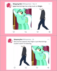 Size: 4096x5120 | Tagged: artist needed, safe, imported from derpibooru, lyra heartstrings, crack shipping, meme, meta, shipping, twitter, virgin