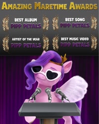 Size: 916x1144 | Tagged: safe, imported from derpibooru, screencap, pipp petals, pegasus, pony, award, facebook, female, g5, glasses, microphone, my little pony: a new generation, official, solo, spread wings, wings