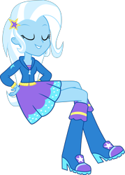Size: 2935x4104 | Tagged: safe, artist:dustinwatsongkx, imported from derpibooru, trixie, human, equestria girls, boots, clothes, crossed legs, eyes closed, female, hand on hip, high heel boots, jacket, shoes, simple background, solo, transparent background, vector