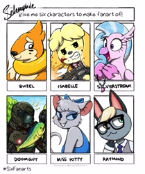 Size: 3000x3582 | Tagged: safe, artist:selenophile, imported from derpibooru, silverstream, anthro, cat, dog, fish, hippogriff, mouse, six fanarts, animal crossing, blood, buizel, doom, doom guy, gun, isabelle, ms. kitty mouse, pokémon, raymond, the great mouse detective, weapon