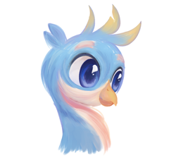 Size: 1080x1000 | Tagged: artist needed, safe, imported from derpibooru, gallus, griffon, blue eyes, bust, lineless, male, simple background, smiling, solo, white background