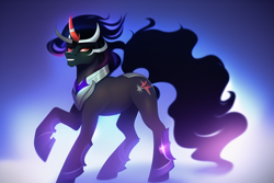 Size: 768x512 | Tagged: safe, imported from derpibooru, king sombra, crystal pony, pony, unicorn, ai content, ai generated, armor, crown, curved horn, horn, jewelry, male, regalia, stallion