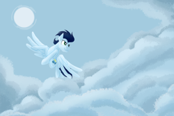 Size: 2700x1800 | Tagged: safe, artist:sixes&sevens, imported from derpibooru, soarin', pegasus, pony, cloud, huevember, male, sky, solo, stallion