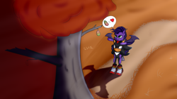 Size: 2947x1657 | Tagged: safe, artist:supershadow_th, imported from derpibooru, oc, oc:lazytentacle, bat pony, pony, duo, food, heart, mango, piggyback ride, shadow the hedgehog, sonic the hedgehog (series), tentacles, tree