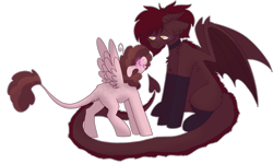 Size: 4000x2400 | Tagged: safe, artist:puppie, imported from derpibooru, oc, oc only, oc:puppie, oc:whiskey dreams, demon, demon pony, original species, pegasus, pony, butt, duo, plot, simple background, transparent background