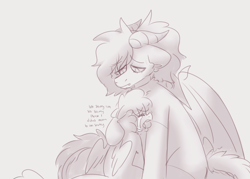 Size: 2800x2000 | Tagged: safe, artist:puppie, imported from derpibooru, oc, oc only, oc:puppie, oc:whiskey dreams, pegasus, pony, crying, duo, monochrome, sad, sketch