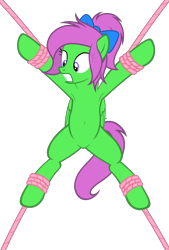 Size: 3217x4760 | Tagged: safe, artist:equestria secret guard, imported from derpibooru, oc, oc only, oc:zippy sparkz, pegasus, pony, armpits, belly button, bondage, featureless crotch, female, helpless, lying down, mare, pegasus oc, rope, rope bondage, sexy, show accurate, simple background, solo, spread eagle, spread legs, spreading, tied up, transparent background, vector