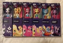 Size: 3091x2133 | Tagged: safe, imported from derpibooru, applejack, fluttershy, pinkie pie, rainbow dash, rarity, twilight sparkle, alicorn, human, equestria girls, 2014, box, brushable, collection, display case, doll, g4, hair, humane five, humane six, mane six, photo, picture, toy, twilight sparkle (alicorn)