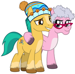 Size: 4767x4657 | Tagged: safe, artist:emeraldblast63, imported from derpibooru, hitch trailblazer, earth pony, pony, spoiler:g5, spoiler:winter wishday, absurd resolution, duo, female, g4, g5, g5 to g4, generation leap, grandma figgy, grandmother, grandmother and grandchild, grandmother and grandson, hoof around neck, hug, male, my little pony: make your mark, my little pony: make your mark chapter 3, simple background, stallion, transparent background, winter wishday