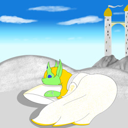 Size: 2000x2000 | Tagged: safe, artist:saint boniface, imported from derpibooru, oc, oc only, oc:white rosa, changeling, clothes, female, mare, pillow, robe, robes, sleeping, solo, tower