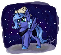 Size: 1920x1746 | Tagged: safe, artist:julunis14, imported from derpibooru, princess luna, alicorn, pony, moonstuck, :p, cartographer's cap, female, filly, hat, solo, tongue out, woona, younger
