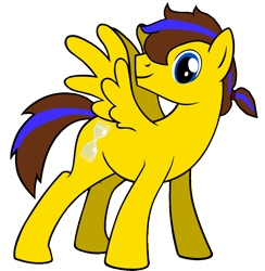 Size: 4648x4764 | Tagged: safe, artist:olkategrin, edit, imported from derpibooru, oc, oc only, oc:lemon box, pegasus, pony, derpibooru community collaboration, 2023 community collab, blue eyes, blue mane, brown mane, high res, looking at you, male, pegasus oc, ponytail, simple background, smiling, solo, spread wings, tail, transparent background, two toned hair, two toned mane, two toned tail, wings
