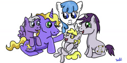 Size: 1263x633 | Tagged: safe, artist:kartaltheartist, imported from derpibooru, derpy hooves, lightning bolt, ponet, silver script, white lightning, written script, pegasus, unicorn, 2017, boop, brother and sister, brothers, family, father and child, father and daughter, father and son, female, filly, filly derpy, headcanon, like father like daughter, like father like son, like mother like daughter, like mother like son, like parent like child, male, mare, mother and child, mother and daughter, mother and son, ponetbolt, siblings, signature, simple background, stallion, white background, young, younger