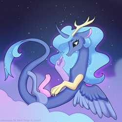 Size: 3000x3000 | Tagged: safe, artist:xjenn9, imported from derpibooru, princess luna, draconequus, commission, draconequified, solo, species swap
