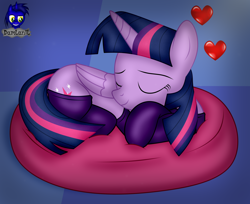 Size: 5100x4154 | Tagged: safe, artist:damlanil, imported from derpibooru, twilight sparkle, alicorn, pony, clothes, cute, eyes closed, female, floating heart, heart, horn, mare, pillow, show accurate, sleeping, smiling, socks, solo, twiabetes, twilight sparkle (alicorn), vector, wings