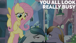 Size: 1920x1080 | Tagged: safe, edit, edited screencap, editor:quoterific, imported from derpibooru, screencap, amber waves, crystal arrow, crystal beau, fluttershy, crystal pony, the crystal empire, floppy ears