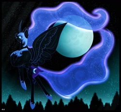 Size: 2130x1967 | Tagged: safe, artist:silents25875990, imported from derpibooru, nightmare moon, alicorn, pony, curved horn, female, full moon, horn, moon, night, night sky, sky, solo