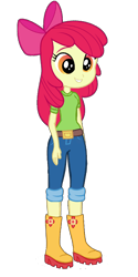 Size: 960x1920 | Tagged: safe, edit, imported from derpibooru, vector edit, apple bloom, equestria girls, equestria girls series, adorabloom, alternate clothes, belt, bow, clothes, cute, denim, female, hair bow, jeans, pants, shirt, shoes, short jeans, simple background, solo, transparent background, vector