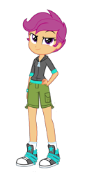 Size: 960x1920 | Tagged: safe, imported from derpibooru, scootaloo, equestria girls, equestria girls series, clothes, converse, female, hand on hip, hoodie, modesty, palindrome get, pants, shoes, short pants, simple background, transparent background