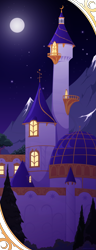 Size: 939x2436 | Tagged: safe, artist:willoillo, imported from derpibooru, background, canterlot, castle, city, moon, no pony, scenery, tales by moonlight