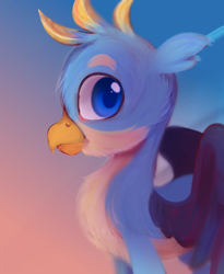 Size: 670x818 | Tagged: source needed, safe, artist:woolen cloe, imported from derpibooru, gallus, griffon, cloud, looking at you, male, sky, solo, teenager