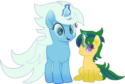 Size: 11907x8035 | Tagged: safe, artist:lincolnbrewsterfan, artist:switchyswap, derpibooru exclusive, imported from derpibooru, oc, oc only, pony, unicorn, derpibooru community collaboration, .svg available, 2023 community collab, :d, aura, blank flank, blue eyes, collaboration, duo, duo female, female, glowing, glowing horn, horn, inkscape, looking at you, magic, magic aura, movie accurate, one eye closed, open mouth, open smile, purple eyes, simple background, sitting, smiling, standing, striped mane, striped tail, svg, tail, telekinesis, transparent background, two toned mane, two toned tail, unicorn oc, vector, wink, winking at you