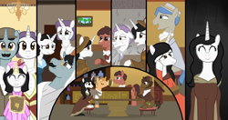 Size: 9166x4842 | Tagged: safe, artist:mr100dragon100, imported from derpibooru, oc, oc:elizabeth, earth pony, unicorn, fanfic:hearts restored, dark forest au's dr. jekyll and mr. hyde, elderly, female, male, mare, pub, stallion, story included