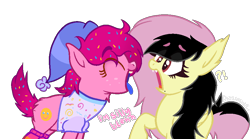 Size: 900x500 | Tagged: safe, artist:thatonefluffs, imported from derpibooru, oc, oc:hush puppy, earth pony, pegasus, pony, :p, fangs, fluffy, freckles, kinsona, scene, simple background, tongue out, transparent background