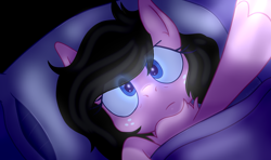 Size: 1512x894 | Tagged: safe, artist:thatonefluffs, imported from derpibooru, oc, oc:moonlight, earth pony, bed, bed mane, chest fluff, fluffy, freckles, in bed, ponygram, selfie, solo, tired, tired eyes, unshorn fetlocks