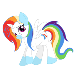 Size: 1215x1249 | Tagged: safe, artist:celedash, imported from derpibooru, oc, oc:celedash, alicorn, pony, alicorn oc, horn, looking at you, multicolored hair, rainbow hair, simple background, smiling, solo, spread wings, transparent background, wings