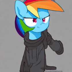 Size: 512x512 | Tagged: safe, imported from derpibooru, prompter:tour, rainbow dash, pony, ai content, ai generated, clothes, generator:stable diffusion, simple background, solo
