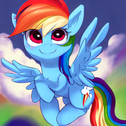 Size: 512x512 | Tagged: safe, imported from derpibooru, prompter:tour, rainbow dash, pegasus, pony, ai content, ai generated, anatomically incorrect, flying, generator:stable diffusion, solo