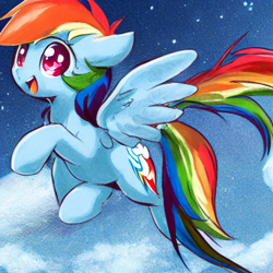 Size: 512x512 | Tagged: safe, imported from derpibooru, prompter:tour, rainbow dash, pegasus, pony, ai content, ai generated, cloud, cute, dashabetes, flying, generator:stable diffusion, multiple tails, night, night sky, open mouth, open smile, sky, smiling, solo, stars, tail, two tails