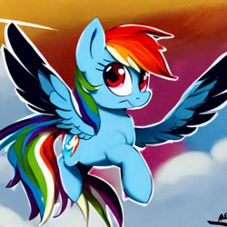 Size: 512x512 | Tagged: safe, imported from derpibooru, prompter:tour, pegasus, pony, ai content, ai generated, colored wings, flying, generator:stable diffusion, sky, solo, wings