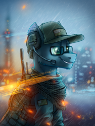 Size: 2250x3000 | Tagged: safe, artist:helmie-art, imported from derpibooru, oc, earth pony, pony, battlefield 4, cap, city, cityscape, clothes, hat, headset, military uniform, sternocleidomastoid, uniform