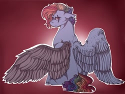 Size: 512x384 | Tagged: safe, artist:binibean, imported from derpibooru, rainbow dash, pegasus, pony, the cutie re-mark, alternate timeline, amputee, apocalypse dash, artificial wings, augmented, crystal war timeline, female, prosthetic limb, prosthetic wing, prosthetics, scar, solo, torn ear, wings