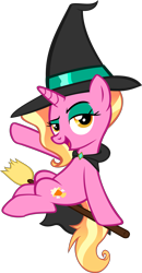 Size: 2603x5010 | Tagged: safe, artist:ironm17, imported from derpibooru, luster dawn, pony, unicorn, broom, female, hat, looking at you, mare, open mouth, simple background, smiling, solo, transparent background, witch, witch costume, witch hat